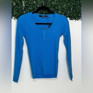 Vero Moda Bonnie Blue Ribbed Button U Neck Pullover Sweater Henley Size M NWT